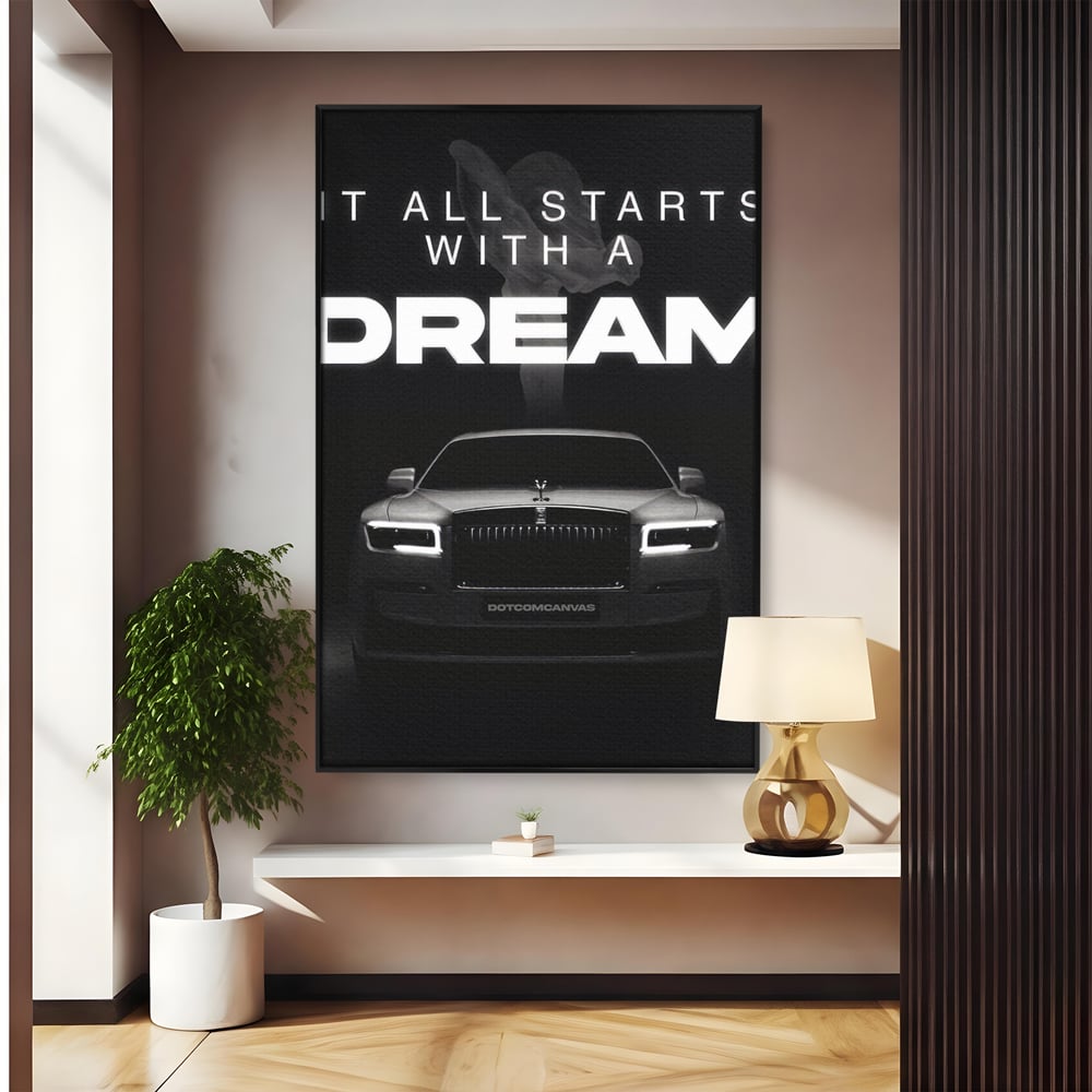 Tablou canvas cu tablou canvas cu masina rolls-royce, in rama de aluminiu negru
